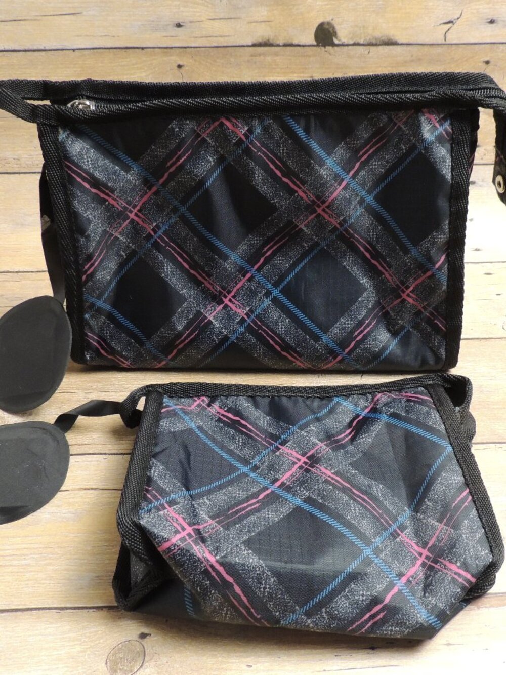 Donna Moore 2-Piece Plaid Makeup Bag Set with Mirror